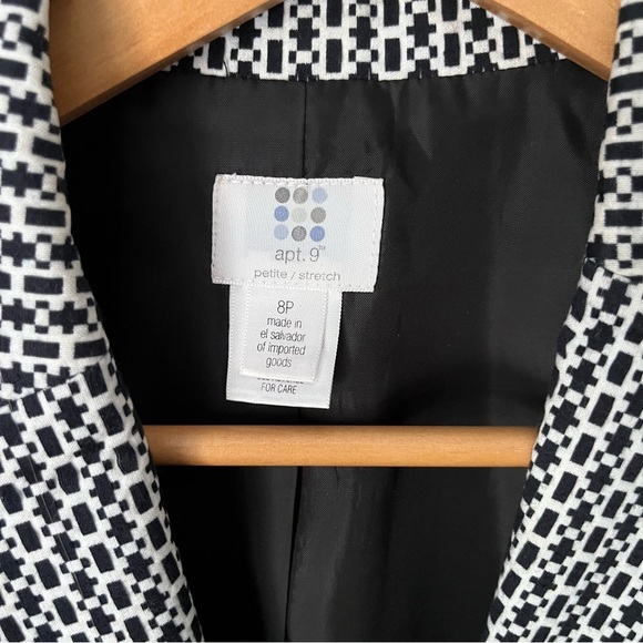 Apt. 9 Houndstooth Style Checkered Black & White Blazer Jacket Size 8 Petite - Picture 9 of 16